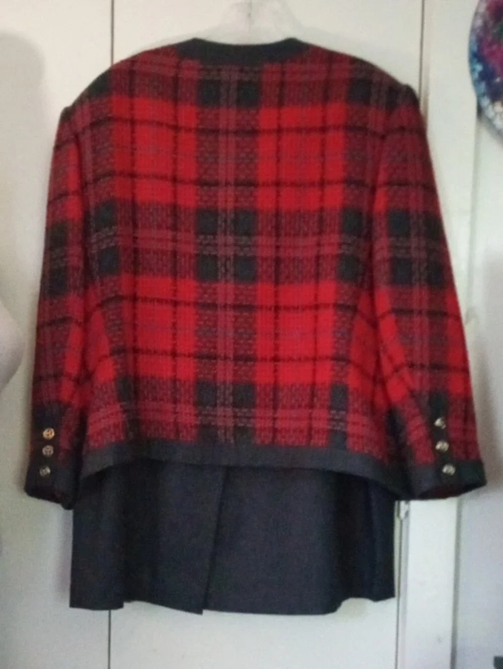 VTG John Meyer of Norwich Red Black Plaid 100% Wool Jacket & Skirt Set Plus 20W